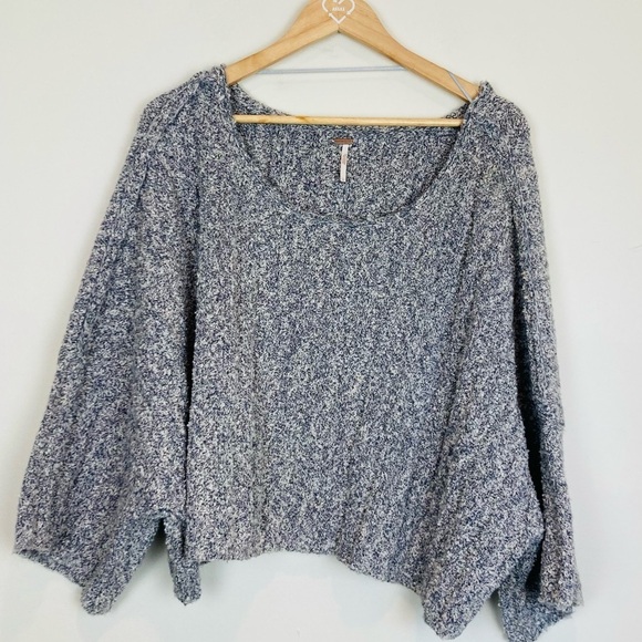 Free People Good Day Cropped Pullover Sweater. Blue/white Size Large - Picture 4 of 8